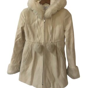Women's Cream Faux Fur Trim Coat